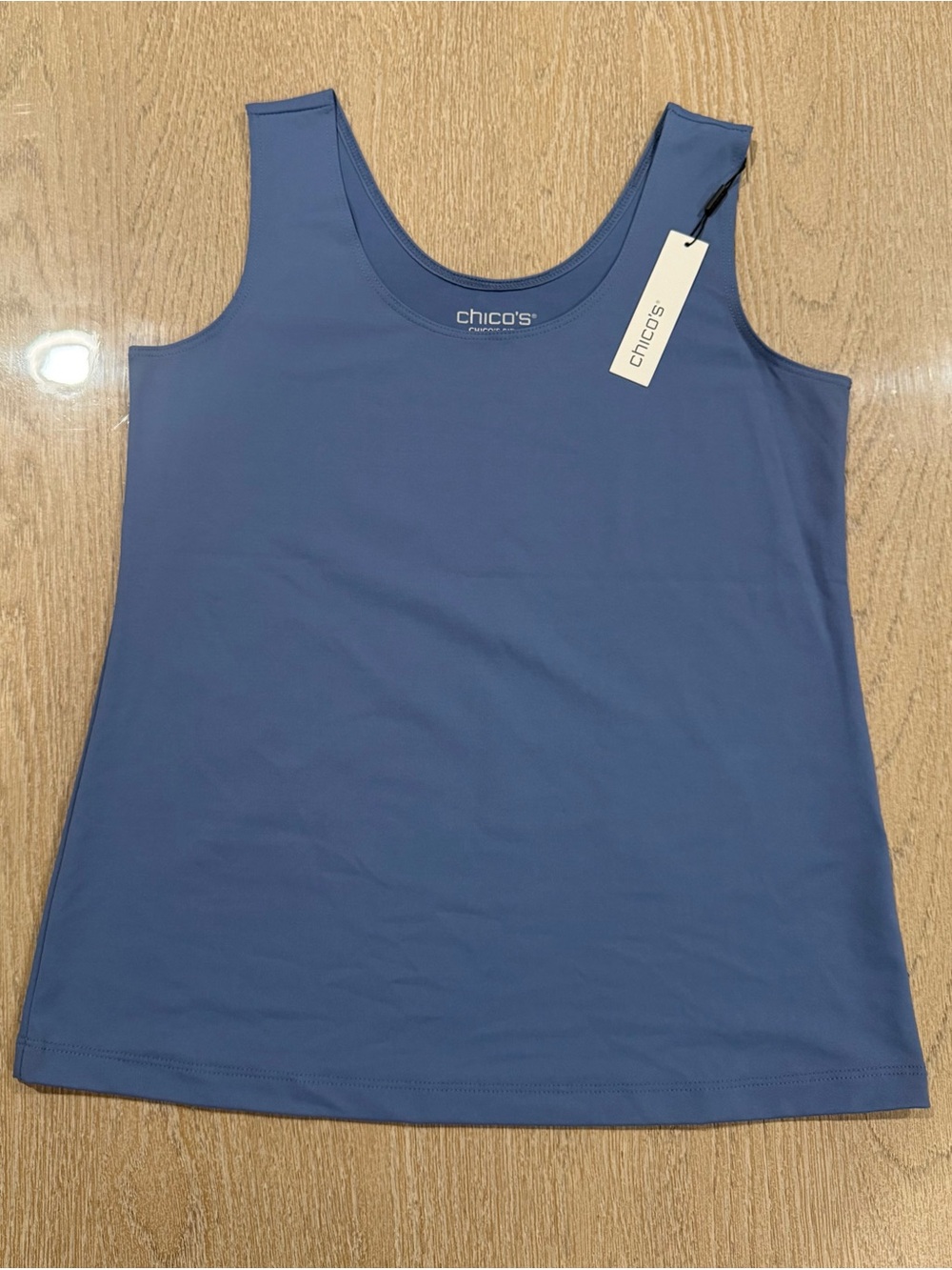 Chico's Solid Scoop Neck Tank - Blue Lotus